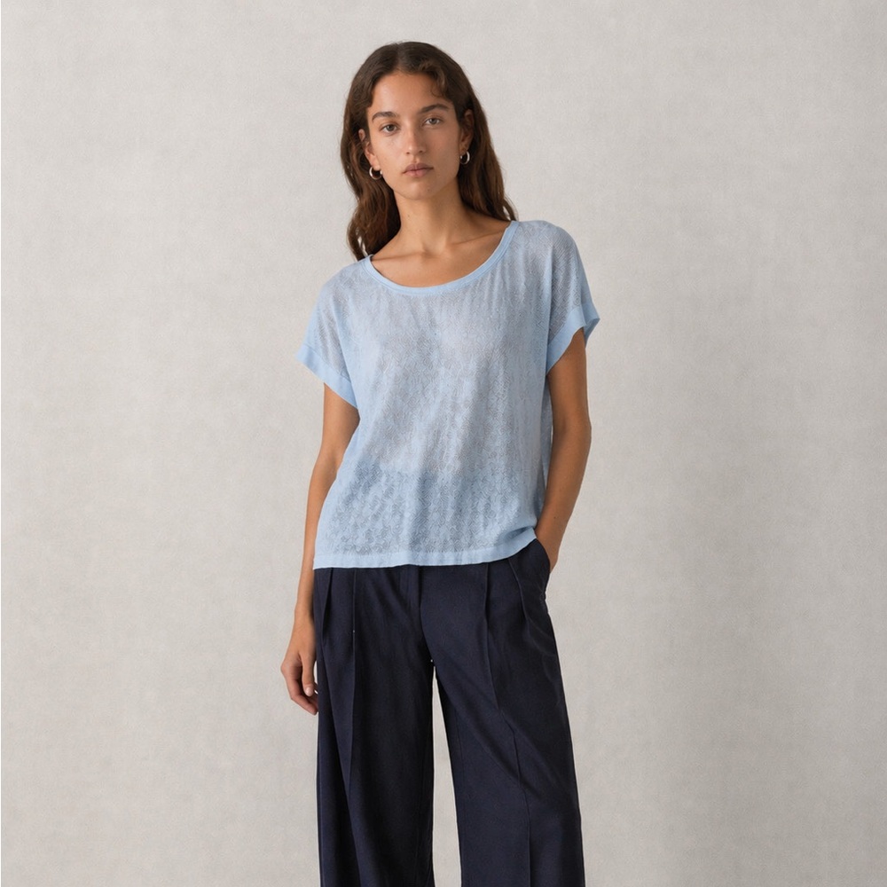 INWEAR - 100% Linen Light Blue Top | Relaxed Fit Minimalist Summer Tee